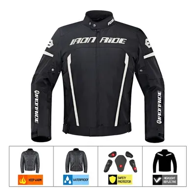 (Grey Black Jacket, M) Motorcycle Men's Jacket Waterproof Moto Protection Motocross Jacket With 