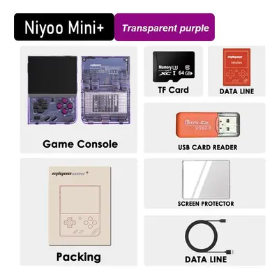 (No Card, Transparent purple) Mini Plus Portable Retro Handheld Game Console 3.5-inch IPS HD Scr