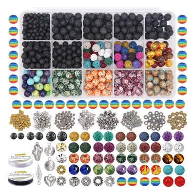 EuTengHao 702Pcs Lava Beads Stone Rock Beads Rainbow Striped Beads Kit