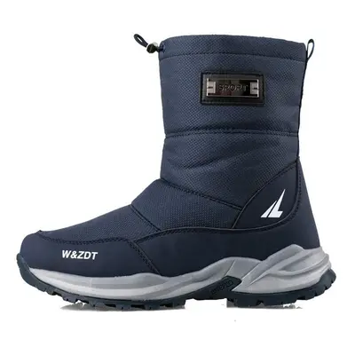 (blue, 43) Winter Boots For Man Outdoor Waterproof Snow Boots Zip Non-slip Cotton Shoes Men Plus