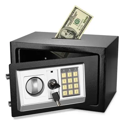 (Small (0.44 Cubic Feet), Black) Small Safe with Coin Slot - Electronic Coin Safe with Digital C