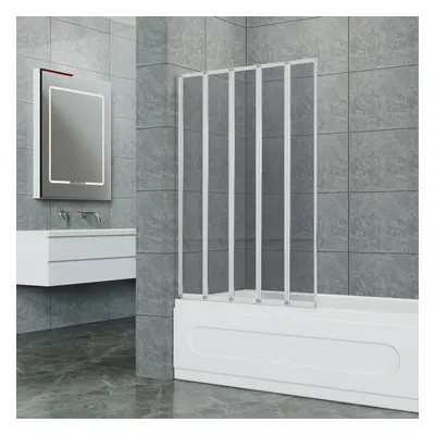 5 Folding Panel Bath Glass Shower Screen 120cm W x 140cm D