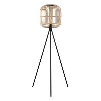 Tripod Floor Lamp Light Black & Wicker x 28W E27 Bulb Tall Living Room