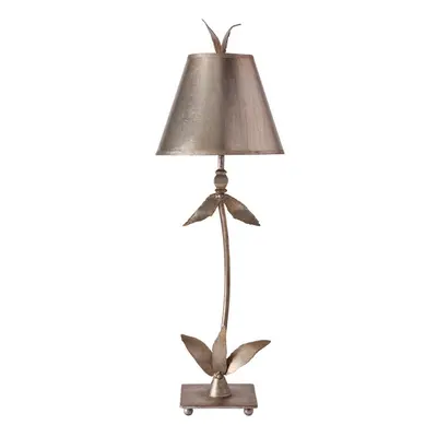 Table Lamp Silver Leaf Column Tapered Shade Finial Silver Leaf LED E27 60W