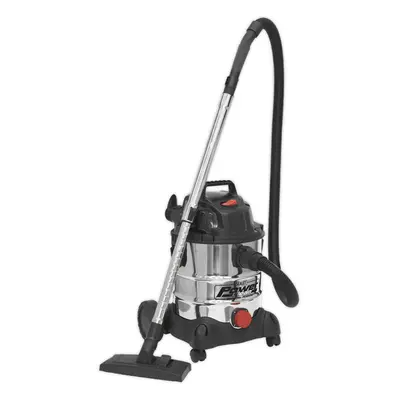 1250W Industrial Wet & Dry Vacuum Cleaner - 20L Stainless Steel Drum - 230V