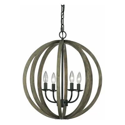 Ceiling Pendant Light Fitting Weather Oak Wood Antique Forged Iron LED E14 60W