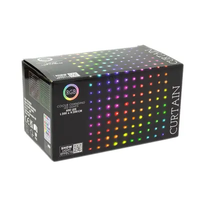 400 RGB LED Colour Changing Curtain | Multi-coloured Christmas Window Lights | Remote Controlled