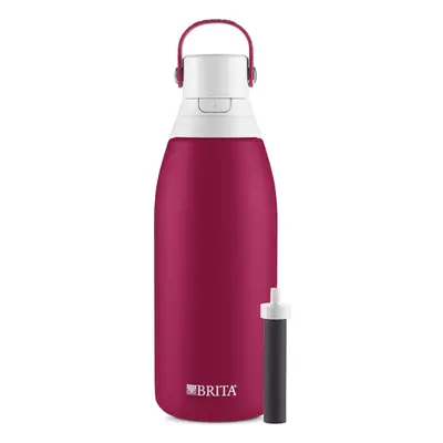 Brita Insulated Filtered Water Bottle with Straw Reusable Stainless Steel Metal Ruby Ounce