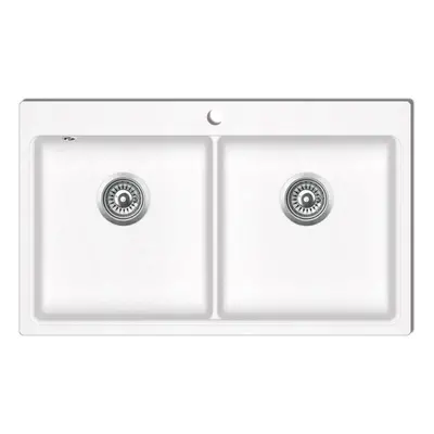 Overmount Kitchen Sink Double Basin Kit Granite Cream White x mm