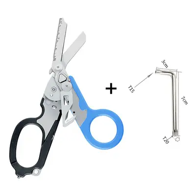 (Blue black) Multifunction Emergency Shears Portable First Aid Tactical Folding Scissor Outdoor 