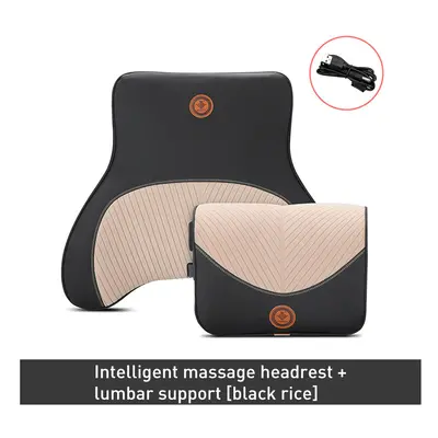 (Massage-Beige-Set) Car Neck Massage Pillow Lumbar Support Cushion Auto Seat Travel Relax