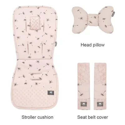 (dandelion) Stroller Cushion & Head Pillow & Seat Belt Cover 3Pcs/Set Universal Pram Pad Soft Co