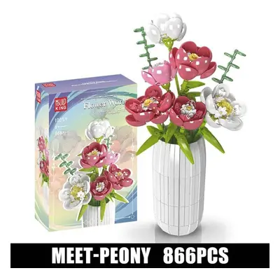 (white) Mould King Flower Bouquet Building Block The Chinese Peony With Vase Model Assembly Deco