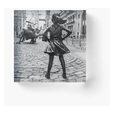 Acrylic Block Fearless Girl And Wall Street Bull Statue Cube Art Prints Gifts x inch