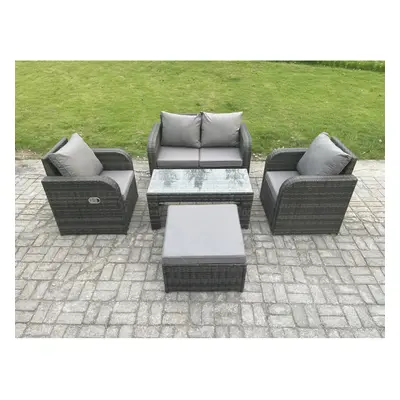 Fimous Outdoor Lounge Sofa Set Rattan Garden Furniture Set with Rectangular Coffee Table Big Foo