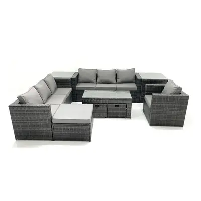 Fimous Outdoor Garden Furniture Set Seater Rattan Sofa Set with Coffee Table Big Footstools Armc