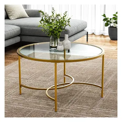 (Gold) Modern Round Tempered Glass Coffee Table Centre Table