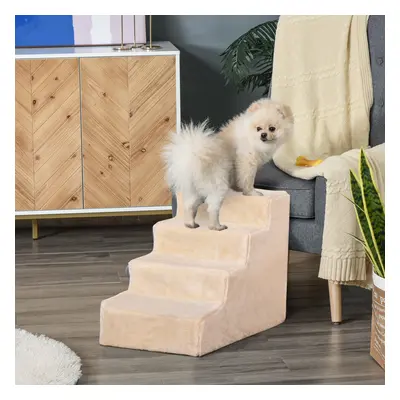 PawHut Four-Step Portable Dog Stairs with Washable Plush Cover, for Small Pets