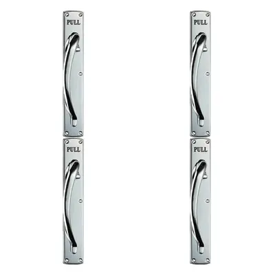 4x Curved Left Handed Door Pull Handle Engraved with 'Pull' Polished Chrome