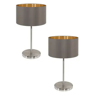 2 PACK Table Lamp Colour Satin Nickel Shade Cappuccino Gold Fabric E27 1x60W