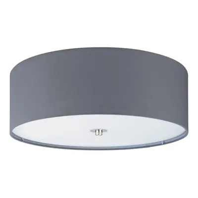 Flush Ceiling Light Colour Satin Nickel Shade Grey Fabric Glass Bulb E27 3x60W