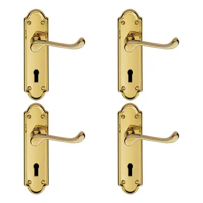 4x PAIR Victorian Upturned Handle on Lock Backplate x 47mm Polished Brass