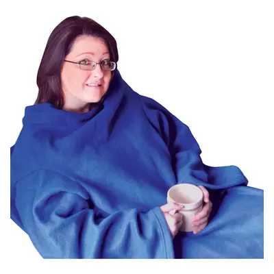 Blue Polyester Fleece Blanket with Oversized Sleeves - Machine Washable