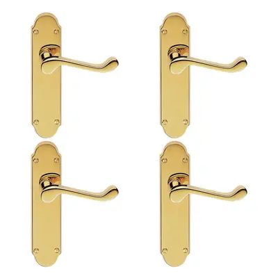 4x PAIR Victorian Upturned Handle on Latch Backplate x 42mm Stainless Brass