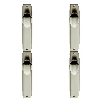 4x PAIR Line Detailed Door Knob on Latch Backplate x 45mm Satin Nickel