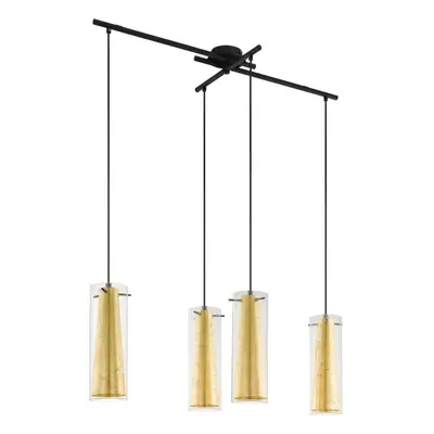 Pendant Ceiling Light Black Shade Inner Gold Outer Clear Glass Bulb E27 4x60W