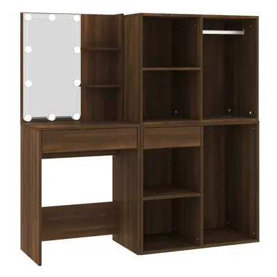 (Brown oak) vidaXL LED Dressing Table & Cabinets Engineered Wood Furniture Multi Colours