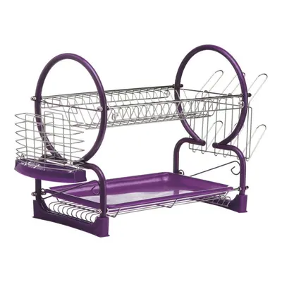 2 Tier Dish Drainer with Drip Tray - Purple