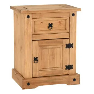 Corona 1Drawer 1Door Bedside Cabinet Pine Distressed Waxed Pine