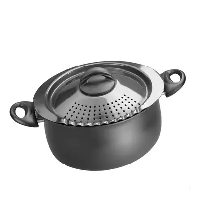 Bialetti Oval Aluminum Quart Pasta Pot with Strainer Lid, Nonstick, Black