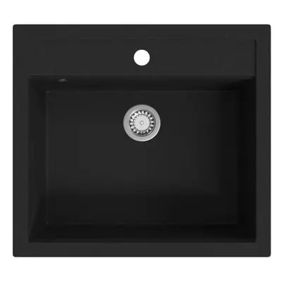 vidaXL Granite Kitchen Sink Single Basin Black Overmount with Basket Strainer