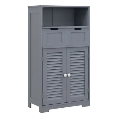 kleankin Free Standing Bathroom Storage Cabinet with Louvred Doors, Drawers, Grey