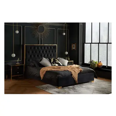 Black Double Bed Frame Chelsea Upholstered Headboard 135cm 4FT6 Fabric