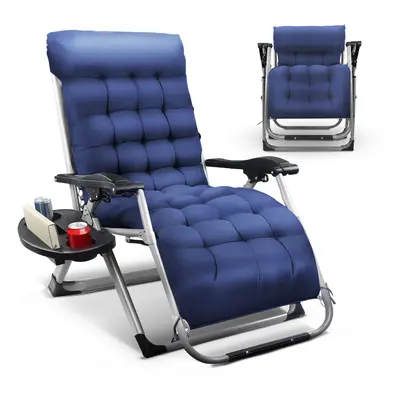 (Navy) KEPLIN Square Tube Gravity Chair with Cushion Extra Wide 72cm Recliner,Adjustable Zero Gr