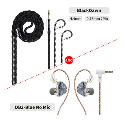 (IEM 4.4BlackDawn) NiceHCK DB2 Microphone HiFi Music Earphone 1DD+1BA Hybrid Dual Driver