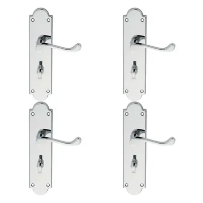 4x PAIR Victorian Scroll Lever on Bathroom Backplate x 49mm Polished Chrome