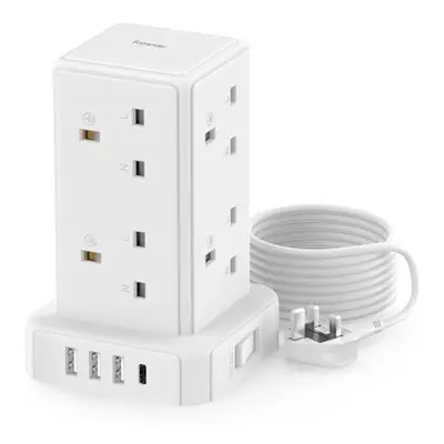 Tower Extension Lead with USB Slots, Way Multi Plug Extension Tower with Surge Protection Extens