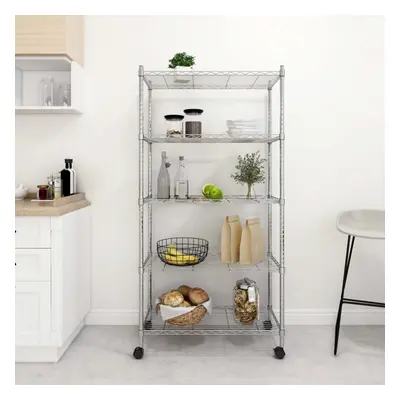 vidaXL 5-Tier Storage Shelf with Wheels Chrome kg Workshop Shelving Holder