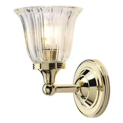 IP44 Wall Light Ribbed Clear Glass LED Included Polished Brass G9 3.5W