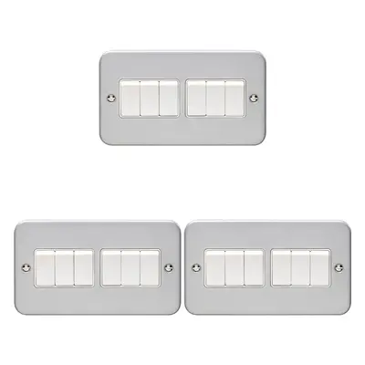 3 PACK Gang Multi Light Switch Way 10A HEAVY DUTY METAL CLAD - White Rocker