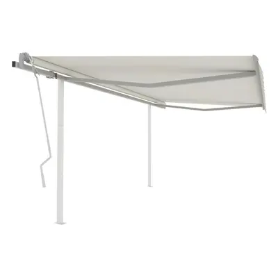 vidaXL Manual Retractable Awning with Posts 4x3 m Cream Outdoor Garden Patio