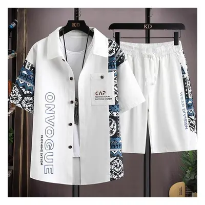 (white, 8XL) Fashion Men&apos;s Short-sleeved Shirt Suit Men&apos;s Summer Tide Design Sense Spl