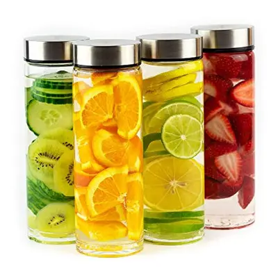 Juice Bottles - Pack Wide Mouth glass Bottles with Lids - for Juicing, Smoothies, Infused Water,