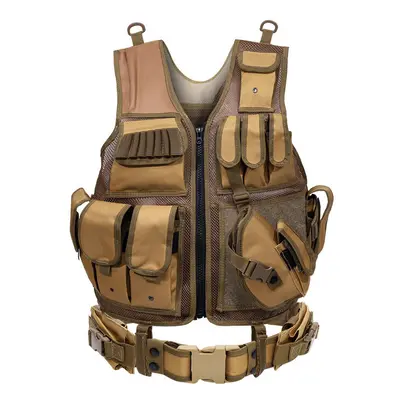 (khaki) Outdoor Tactical Breathable Anti-Stab Mesh Vest Military Protective Gear with Adjustable