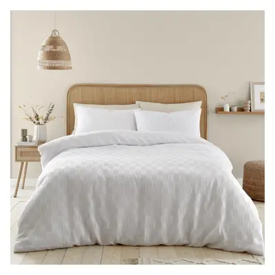 Catherine Lansfield Waffle Checkerboard Single Duvet Cover Set White