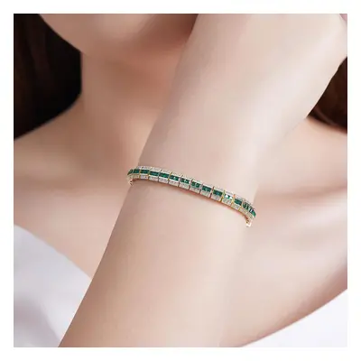 (as the picture) 18k Gold Plated Women Bracelet Green White Zircon Elegant Bracelets